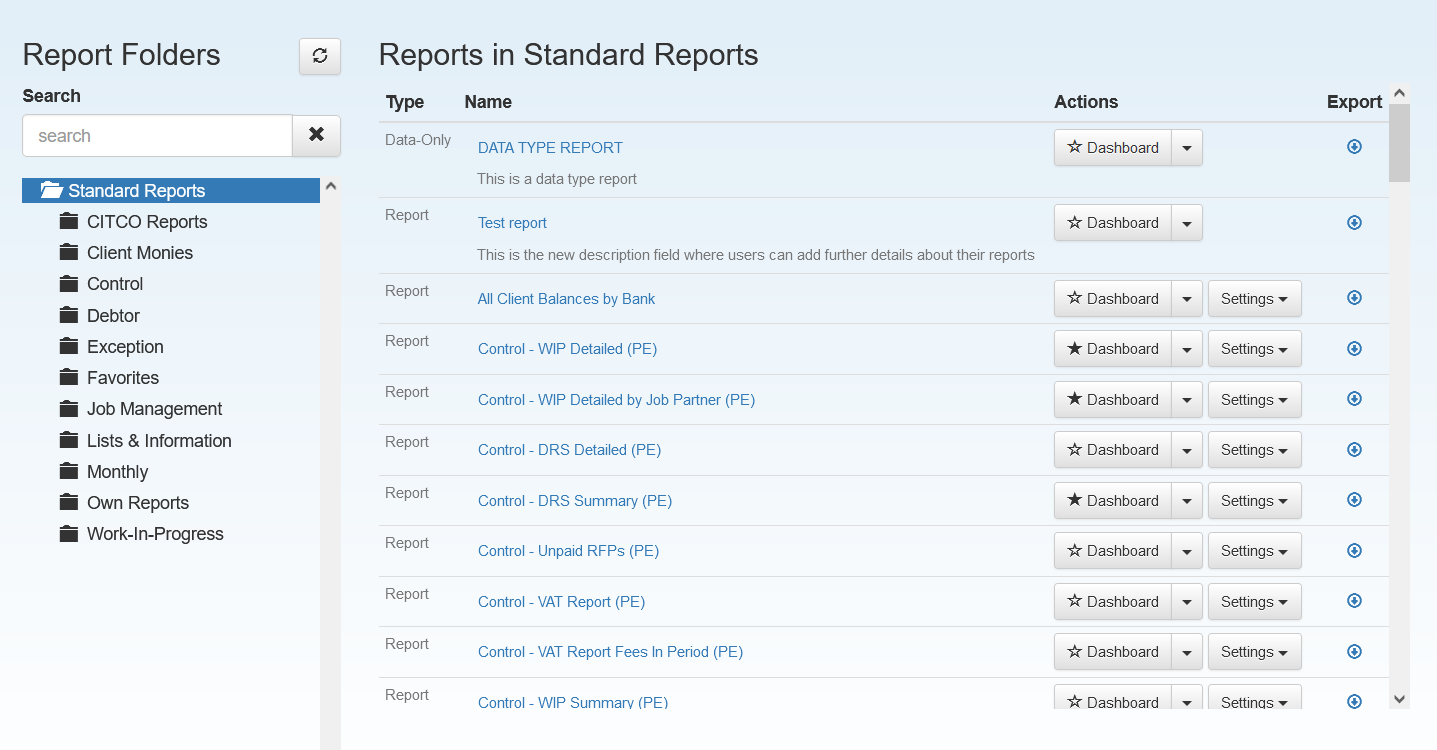 View Reports screen Practice Engine